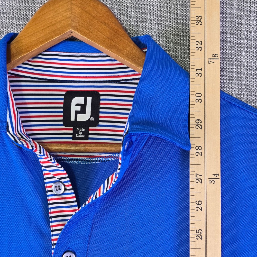 FootJoy Golf Polo Shirt Mens M Royal Blue Contrast Striped Placket Short Sleeve - Picture 8 of 12